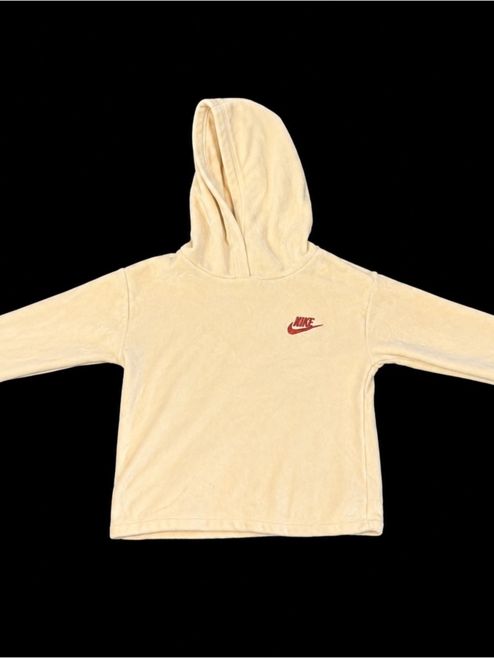 Nike Kids 5-6Y Cream Plush Fleece Pullover Hoodie Red Embroidered Logo